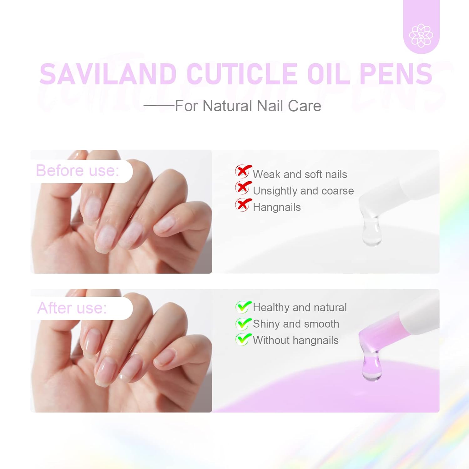 SAVILAND Natural Cuticle Oil Pen 6Pcs Vitamin E for Damaged Thin Nails | Revitalizing Cuticle Softener, Overnight Repair, Nail Strengthener, Plant-Based Jojoba & Olive Oil, Mess-Free Pen Applicator