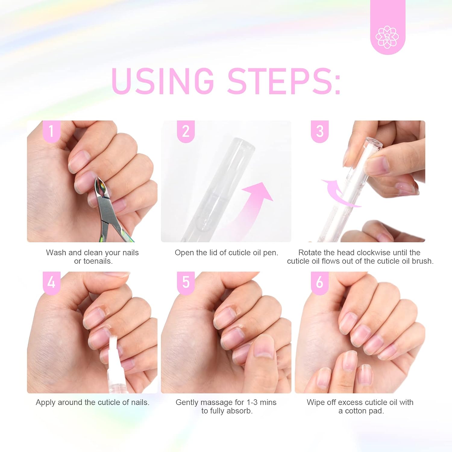 SAVILAND Natural Cuticle Oil Pen 6Pcs Vitamin E for Damaged Thin Nails | Revitalizing Cuticle Softener, Overnight Repair, Nail Strengthener, Plant-Based Jojoba & Olive Oil, Mess-Free Pen Applicator