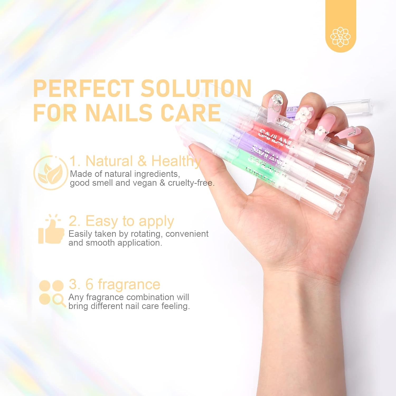 SAVILAND Natural Cuticle Oil Pen 6Pcs Vitamin E for Damaged Thin Nails | Revitalizing Cuticle Softener, Overnight Repair, Nail Strengthener, Plant-Based Jojoba & Olive Oil, Mess-Free Pen Applicator