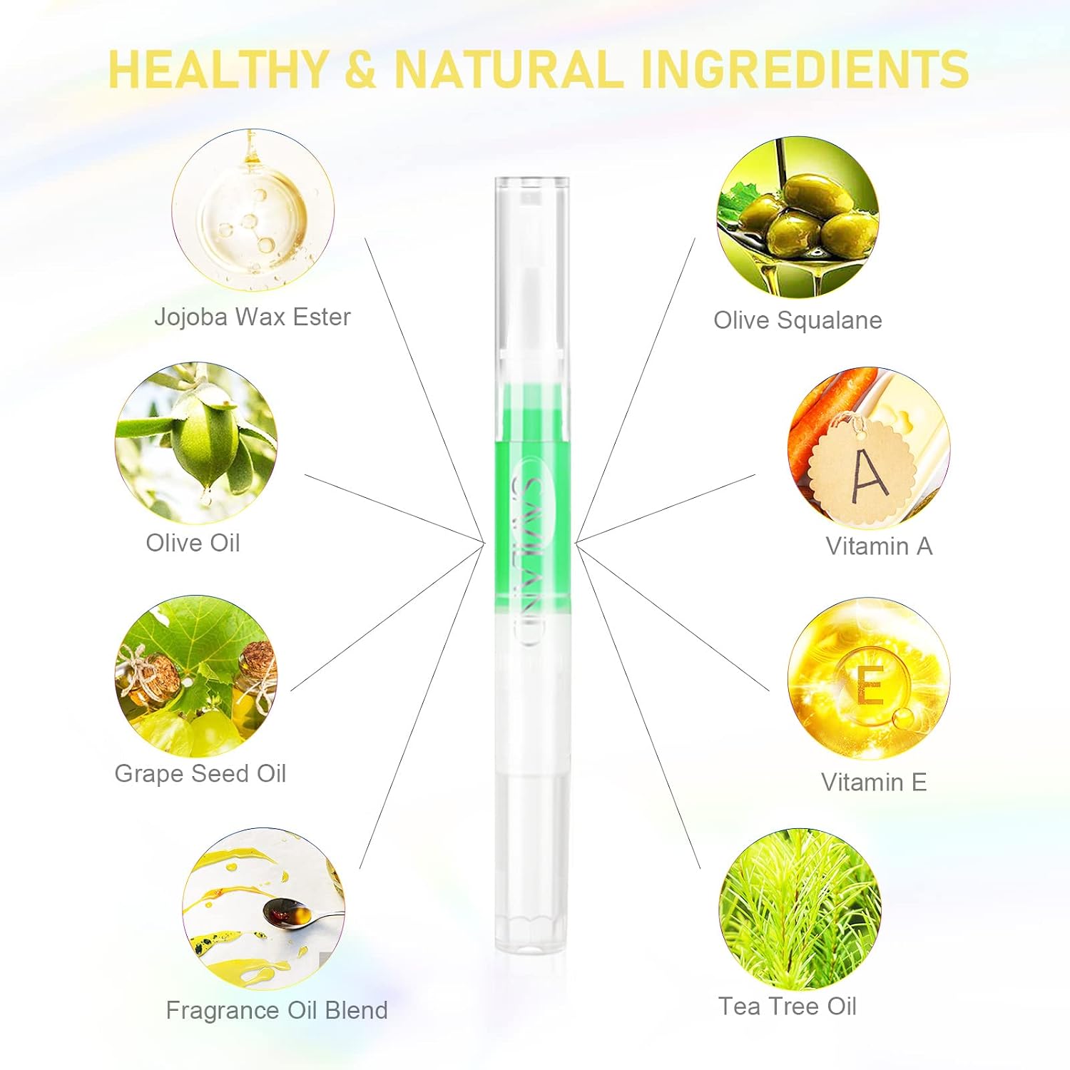 SAVILAND Natural Cuticle Oil Pen 6Pcs Vitamin E for Damaged Thin Nails | Revitalizing Cuticle Softener, Overnight Repair, Nail Strengthener, Plant-Based Jojoba & Olive Oil, Mess-Free Pen Applicator