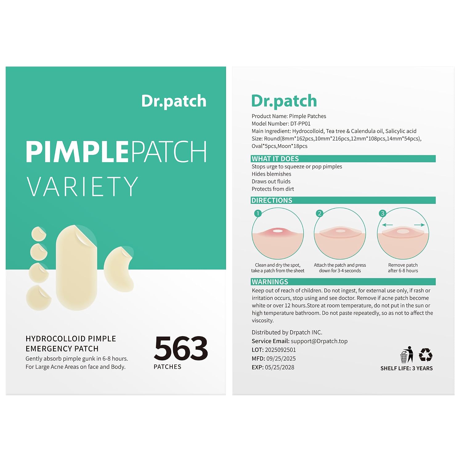 563 Count Pimple Patches - Hydrocolloid Acne Patches for Face & Body, Invisible Thin, Large & Small Sizes for Whiteheads, Zits & Breakouts (Dots, Strip, Contoured 6 Sizes)