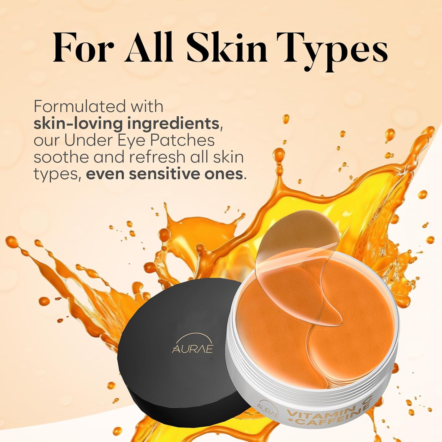 AURAE Vitamin C & Caffeine Under Eye Patches (30 Pairs), Under Eye Mask for Puffy Eyes, Appearance of Dark Circles, Smoothing & Hydration, Self Care & Skincare Gifts for Women, Patch Yeux