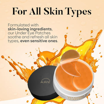AURAE Vitamin C & Caffeine Under Eye Patches (30 Pairs), Under Eye Mask for Puffy Eyes, Appearance of Dark Circles, Smoothing & Hydration, Self Care & Skincare Gifts for Women, Patch Yeux