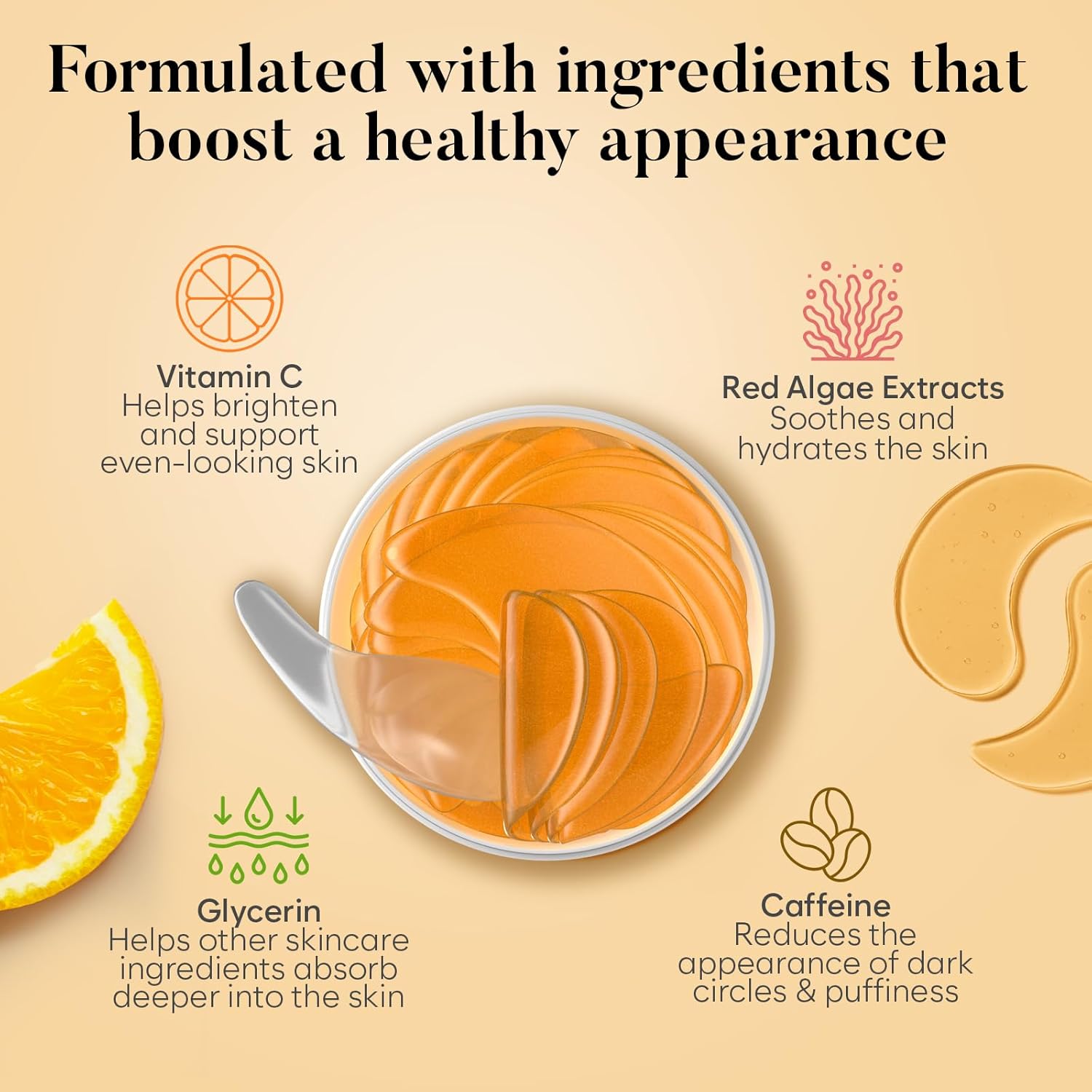 AURAE Vitamin C & Caffeine Under Eye Patches (30 Pairs), Under Eye Mask for Puffy Eyes, Appearance of Dark Circles, Smoothing & Hydration, Self Care & Skincare Gifts for Women, Patch Yeux