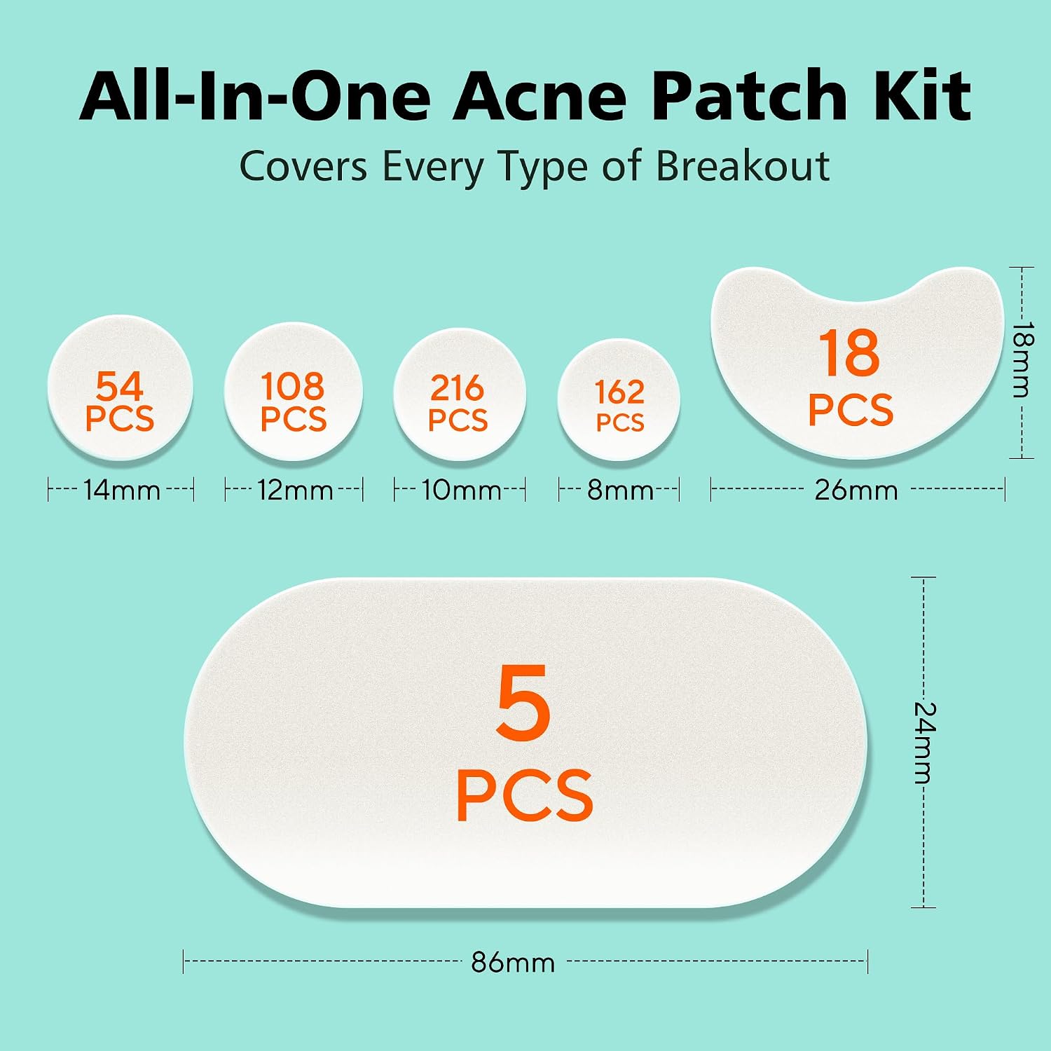 563 Count Pimple Patches - Hydrocolloid Acne Patches for Face & Body, Invisible Thin, Large & Small Sizes for Whiteheads, Zits & Breakouts (Dots, Strip, Contoured 6 Sizes)