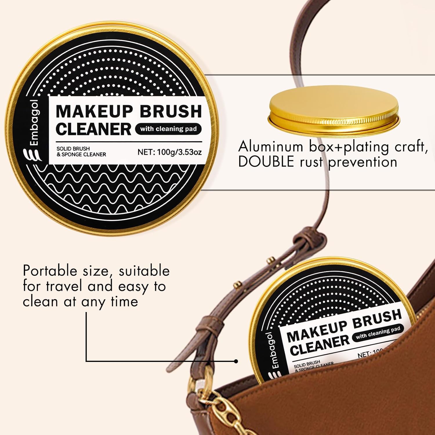 Makeup Brush Cleaner Solid Brush & Sponge Soap With Silicone Cleaning Pad, Vegan, Deep Cleaning, No Residue(100g/3.53oz)