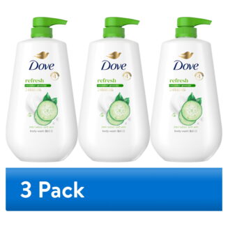 (3 pack) Dove Body Wash With Pump for 24hr Lotion-Soft Skin Refresh Cucumber & Green Tea Moisturizing Skin Cleanser with No Sulfates No Parabens, 30.6 fl oz