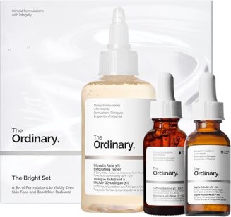 The Ordinary The Bright Set, 3-Step Regimen for Radiant, Even Skin Tone with Glycolic Acid 7% Exfoliating Toner, Alpha Arbutin 2% + HA, and Caffeine Solution 5% + EGCG | Skin Care Set